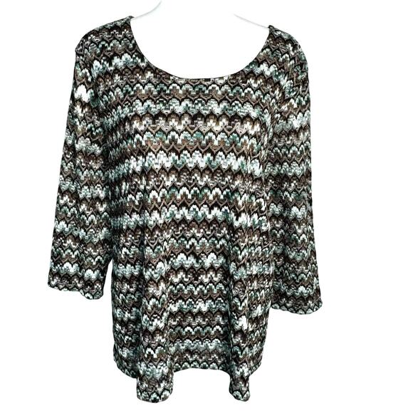 COLDWATER CREEK Women's 2X Aqua Blue Brown Crochet Lined Pullover Boho Tunic Top - Picture 2 of 8